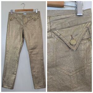 Cache Gold Metallic Jeans Womens Size 6 Straight Leg